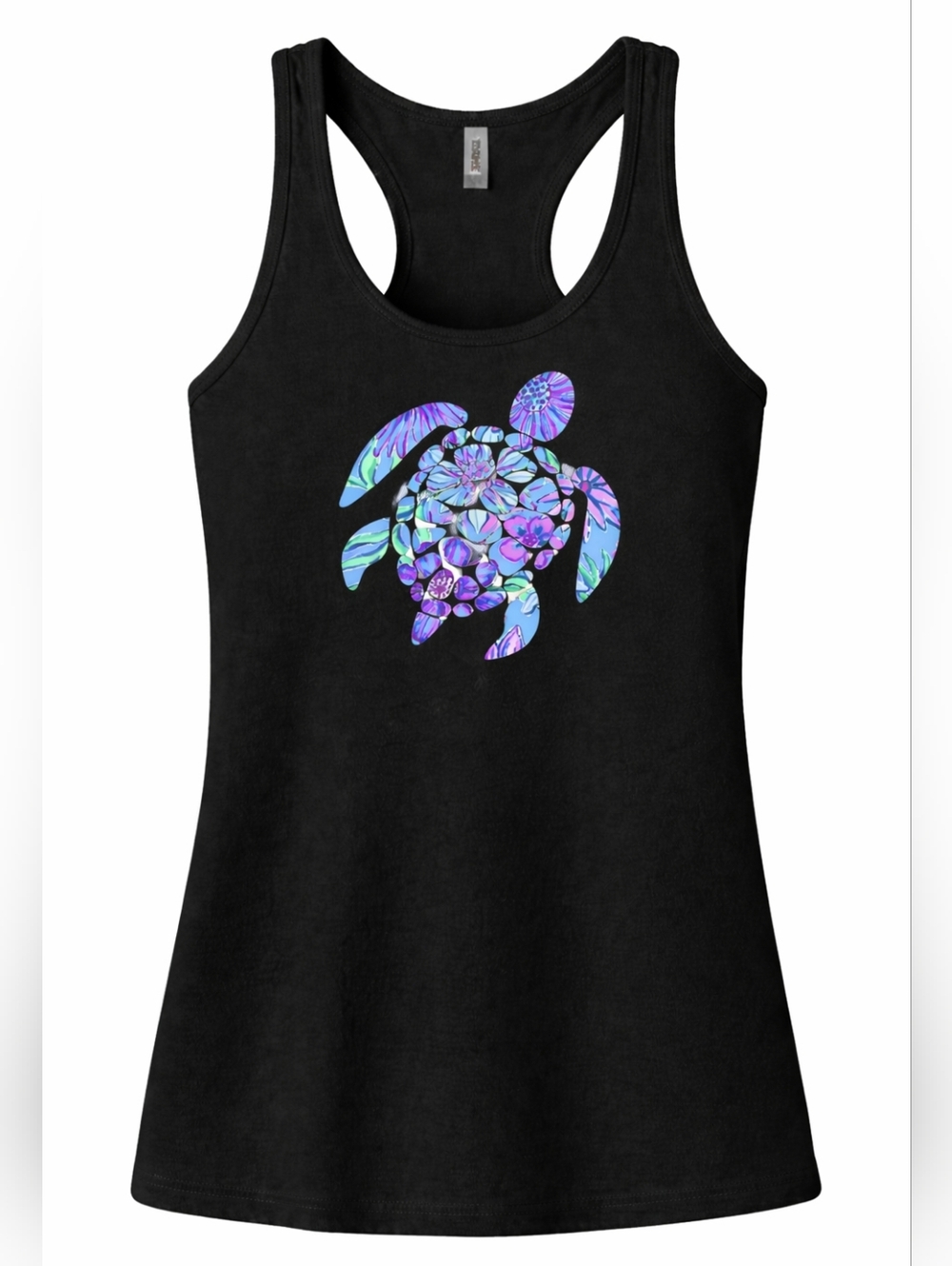 Black Sea Turtle Graphic Racerback Tank Top Floral Boho Beach Summer Sleeveless